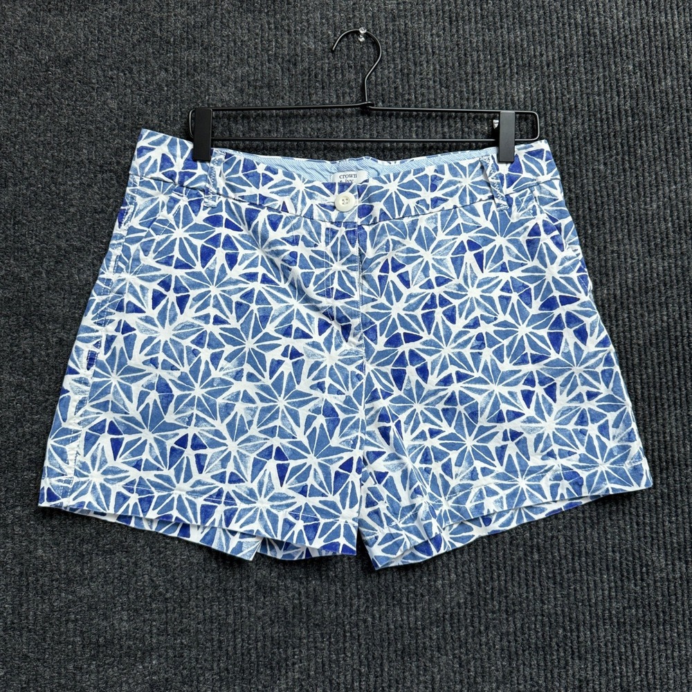 Crown & Ivy Caroline Shorts Women 10 Ten Blue White Geometric Chino Preppy